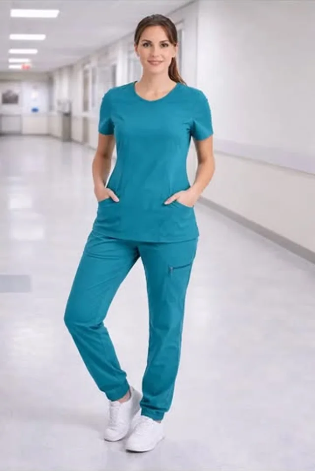 Conjunto scrub azul em campanha da Preto Branco